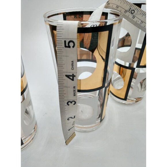 Set Of 4 Vintage Mid-Century Modern (MCM) Geometric Highball Glasses With Gold & - Picture 4 of 6